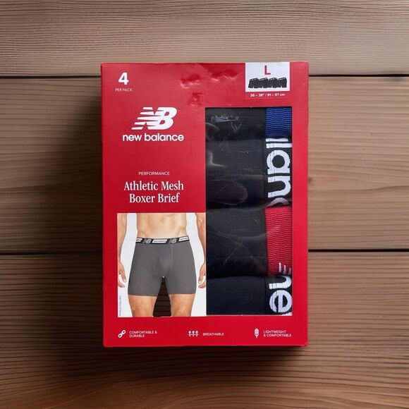 New Balance Other - New Balance Men’s 4-Pack Performance Athletic Mesh Boxer Briefs Size Large 36-38